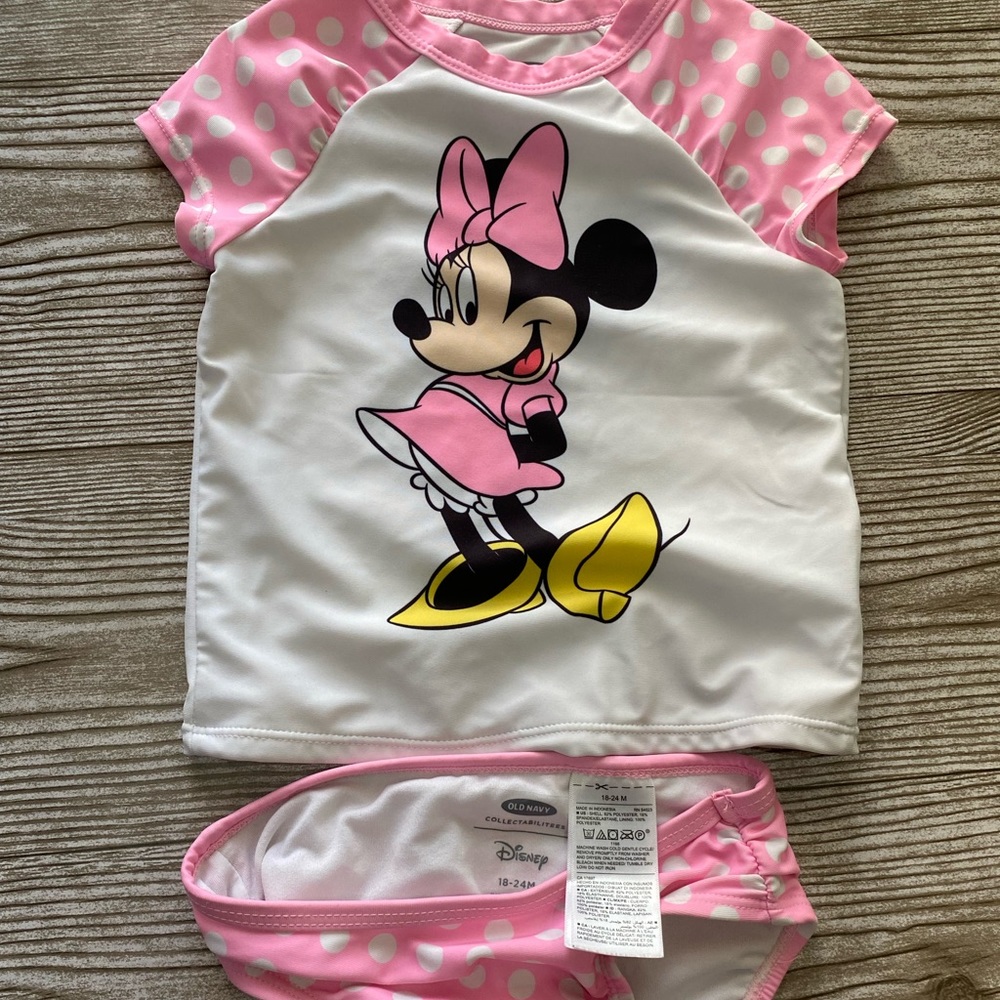 Pink and white polka dot Disney Minnie 2piece swimsuit